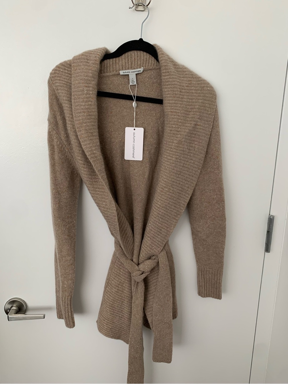 Autumn Cashmere 100% cashmere short robe cardigan taupe brown NWT